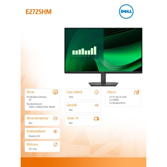 Monitor E2725HM 27 LED VA 1920x1080/16:9/DP/VGA/3Y
