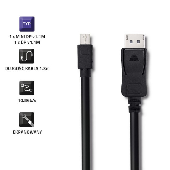 Kabel Mini DisplayPort v1.1/ DisplayPort v1.1 | 1080P | 1,8m