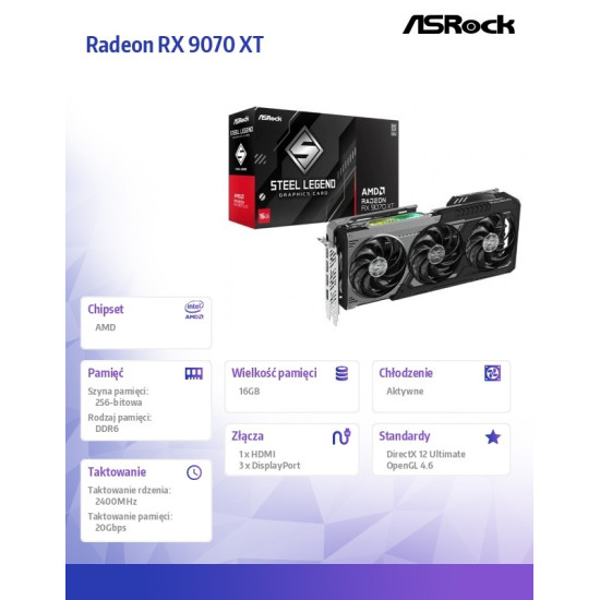 Karta graficzna RX 9070 XT STEEL LEGEND DARK 16GB GDDR6 256bit 3DP/HDMI 
