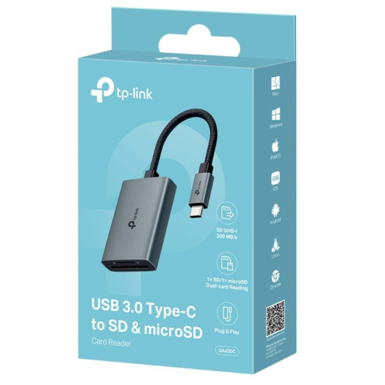 Adapter USB Type-C to SD & microSD 3.0                   SPEC: 1 × USB-C Connector,1 × SD + 1 × microSD(TF) up to 200MBps Port         FEATURE
