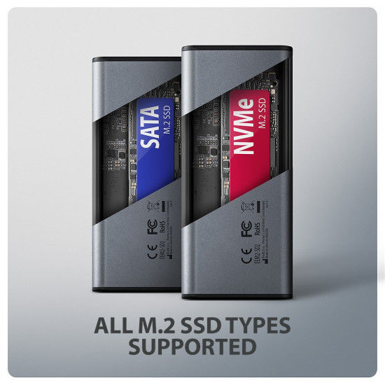 EEM2-SD2 Obudowa zewnętrzna aluminiowa bezśrubowa USB-A/C 3.2 Gen2 M.2 NVMe/SATA display LCD