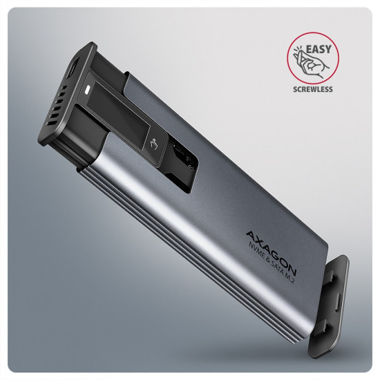 EEM2-SD2 Obudowa zewnętrzna aluminiowa bezśrubowa USB-A/C 3.2 Gen2 M.2 NVMe/SATA display LCD