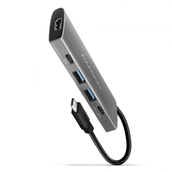 HMC-5G21 Wieloportowy hub USB 5in1, 10Gbps, 2x USB-A + 2x USB-C + HDMI 4K/30Hz, PD 60W, 13cm USB-C kabel