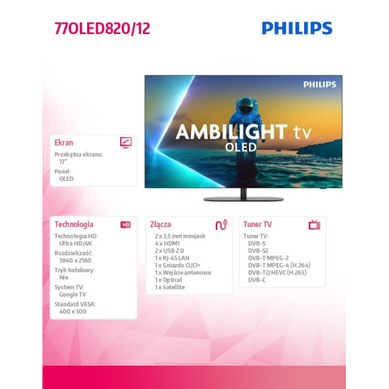 Telewizor OLED 77 cali 77OLED820/12