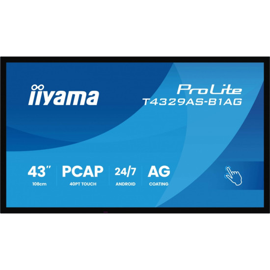 Monitor 43 cale T4329AS-B1AG VA,4K,HDMIx2,USB-C,RJ45,2x10W,WiFi,     Android 14, Signal FailOver, Whiteboard, iiSignage (CMS), iiControl (DMS),   iiS