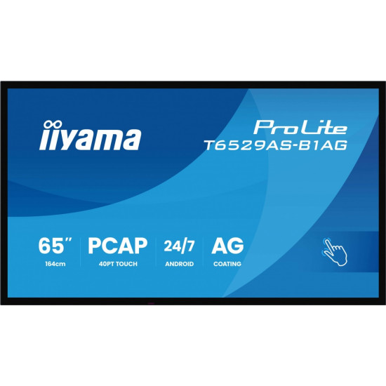 Monitor 65 cali T6529AS-B1AG VA,4K,HDMIx2,USB-C,RJ45,2x10W,WiFi,     Android 14, Signal FailOver, Whiteboard, iiSignage2 (CMS), iiControl (DMS),   iiS
