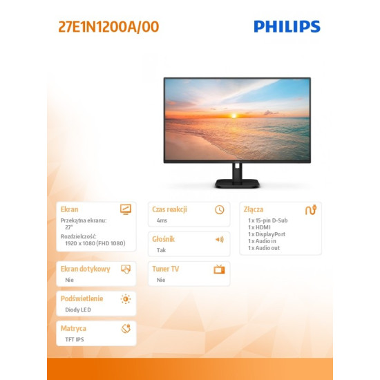 Monitor 27E1N1200A 27 cali IPS 120Hz HDMI DP VGA Głośniki 