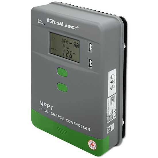 Solarny regulator ładowania MPPT z czujnikiem temperatury 30A |  12V/24V | LCD | 2xUSB | Bluetooth | APP | GEL | LiFePO4 