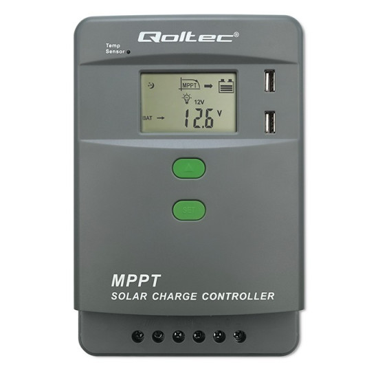 Solarny regulator ładowania MPPT z czujnikiem temperatury 30A |  12V/24V | LCD | 2xUSB | Bluetooth | APP | GEL | LiFePO4 