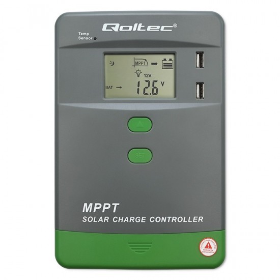 Solarny regulator ładowania MPPT z czujnikiem temperatury 30A |  12V/24V | LCD | 2xUSB | Bluetooth | APP | GEL | LiFePO4 