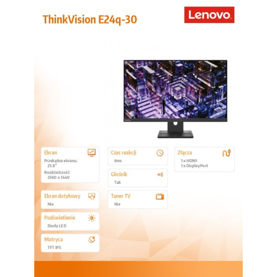 Monitor ThinkVision 23.8 cala E24q-30 63ECGAT2EU 