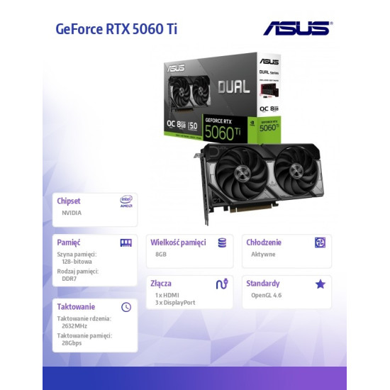 Karta graficzna GeForce RTX 5060 Ti Dual OC 8GB GDDR7 128BIT 3DP/HDMI