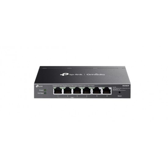 Przełącznik Omada 6-PortGB  Easy Managed Switch with 4-Port PoE+    PORT: 4× Gigabit PoE+ Ports, 2x Gigabit Non-PoE Ports                         SPEC