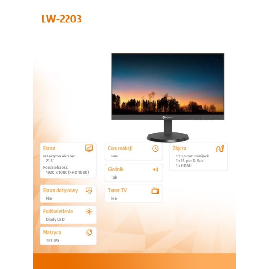 Monitor 21,5 cala LW-2203 HDMI  VGA 100Hz 