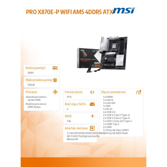 Płyta główna PRO X870E-P WIFI AM5 4DDR5 ATX 