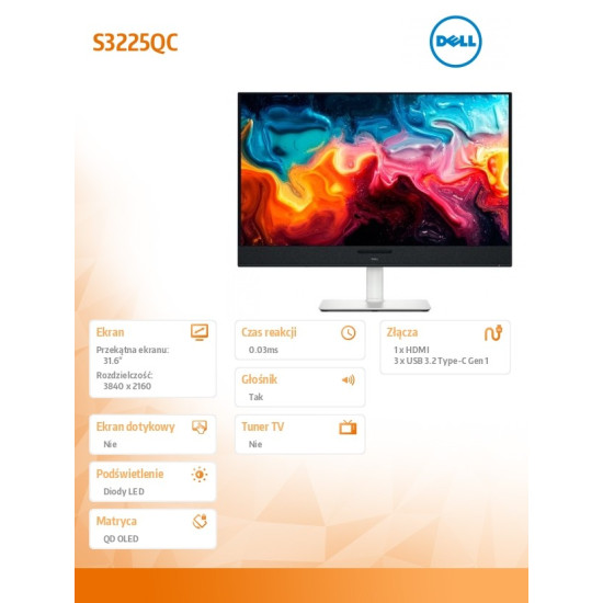 Monitor S3225QC 31.5 cala 4K (3840x2160)/16:9/HDMI/2xUSB-C/Speakers/3Y