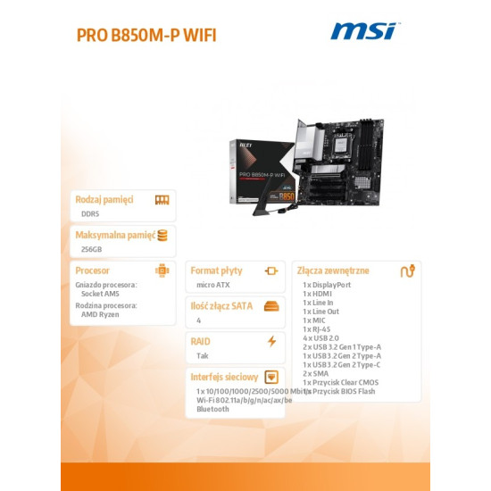 Płyta główna PRO B850M-P WIFI AM5 4DDR5 ATX 