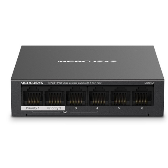 Przełącznik 6-Port 10/100 Mbps Desktop Switch with 4-Port PoE+ PORT: 4× 10/100 Mbps PoE+ Ports, 2× 10/100 Mbps Non-PoE Ports