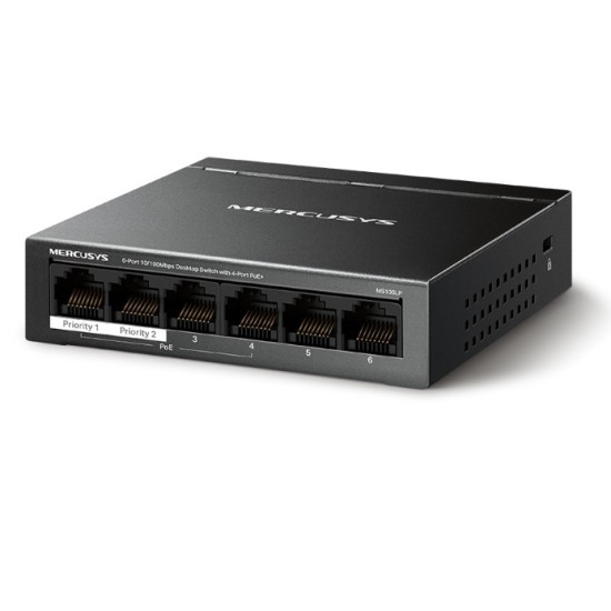 Przełącznik 6-Port 10/100 Mbps Desktop Switch with 4-Port PoE+ PORT: 4× 10/100 Mbps PoE+ Ports, 2× 10/100 Mbps Non-PoE Ports
