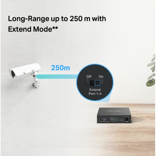 Przełącznik 6-Port 10/100 Mbps Desktop Switch with 4-Port PoE+ PORT: 4× 10/100 Mbps PoE+ Ports, 2× 10/100 Mbps Non-PoE Ports