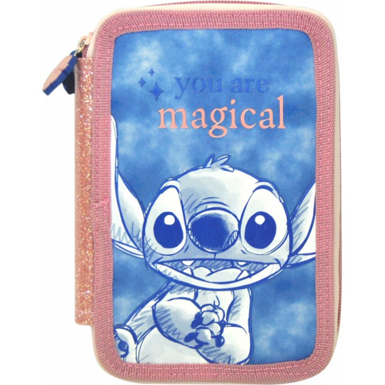 Piórnik dwukomorowy Stitch z wyposażeniem