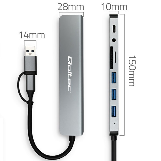 HUB Adapter 8w1 USB-C/USB | USB-C | 4xUSB | SD/TF card | Jack    3.5mm TRRS 
