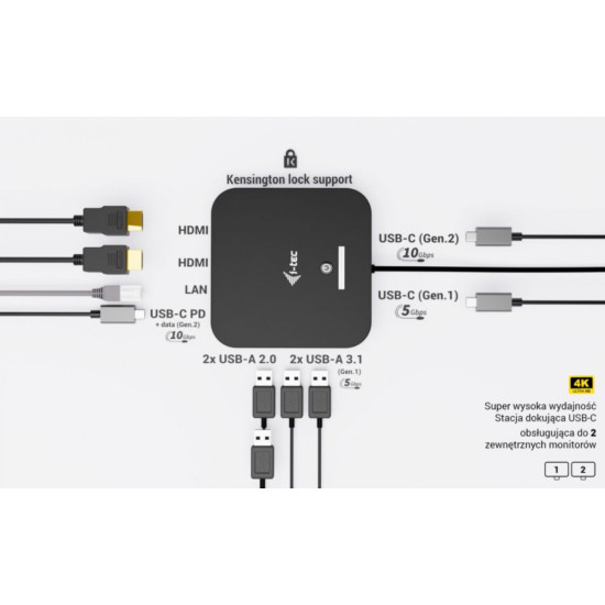 Stacja dokująca USB-C 2x HDMI Dock PD + Ładowarka 100W 