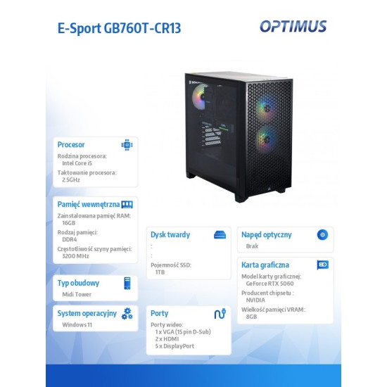 Komputer E-Sport GB760T-CR18 i5-14400F/16GB/1TB/RTX 5060 8GB/W11