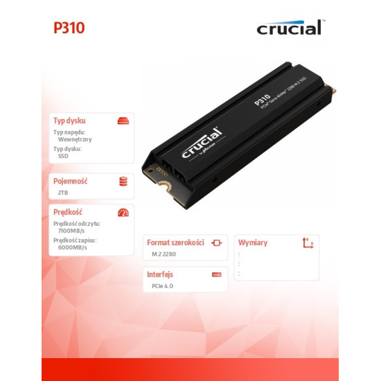 Dysk SSD P310 2TB M.2 NVMe PCIe 4.0 2280 radiator