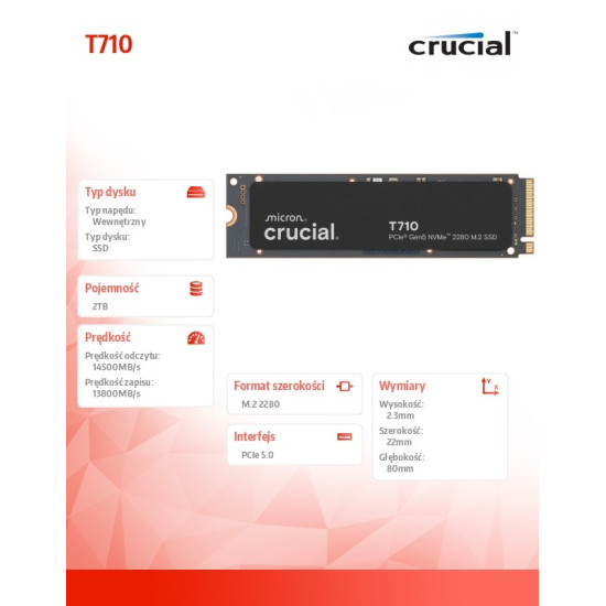 Dysk SSD T710 2TB M.2 NVMe 2280 PCIe 5.0 14500/13800