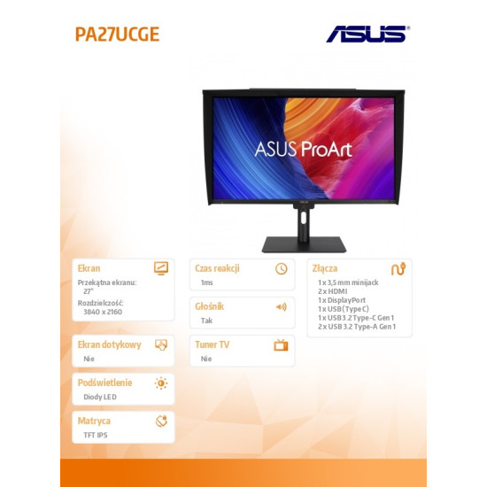 Monitor 27 cali ProArt PA27UCGE 4K IPS 600NIT USB-C HDMI