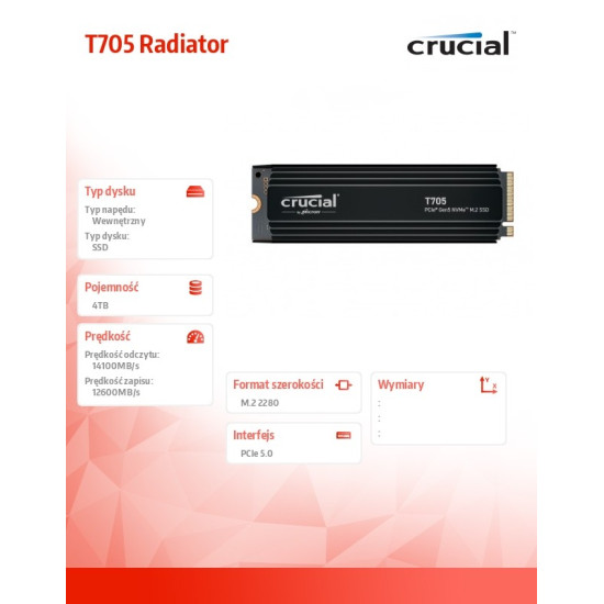Dysk SSD T705  4TB M.2 NVMe 2280 PCIe 5.0 14100/12600 radiator 