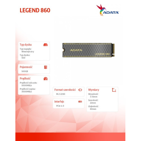 Dysk SSD LEGEND 860 500G PCIe 4x4 5000/3000 MB/s M.2