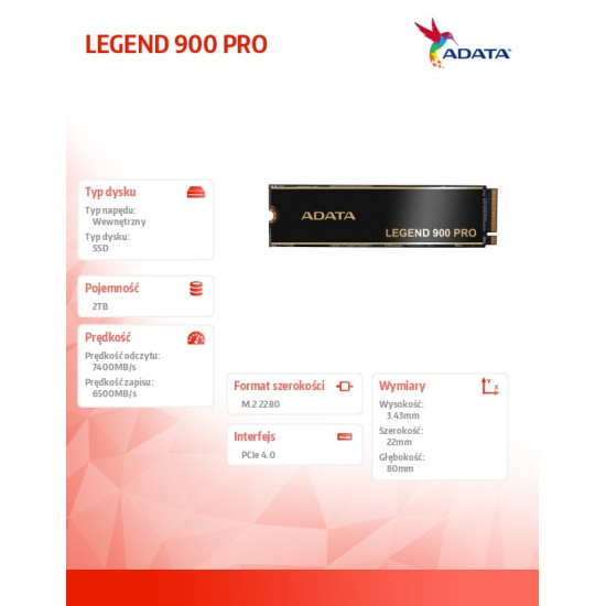 Dysk SSD LEGEND 900 Pro 2TB PCIe 4x4 7.4/6.5 GB/s M2 