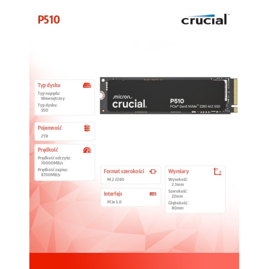 Dysk SSD P510 2TB M.2 NVMe Gen5 2280 10000/8700 MB/s