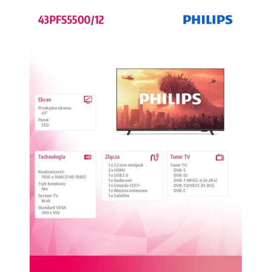 Telewizor LED 43 cale 43PFS5500/12 