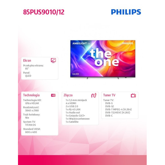 Telewizor 85 cali LED 85PUS9010/12 