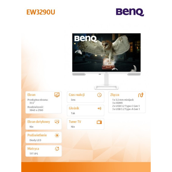 Monitor 32 cale EW3290U 4K LED 5ms/IPS/60Hz/Biały 