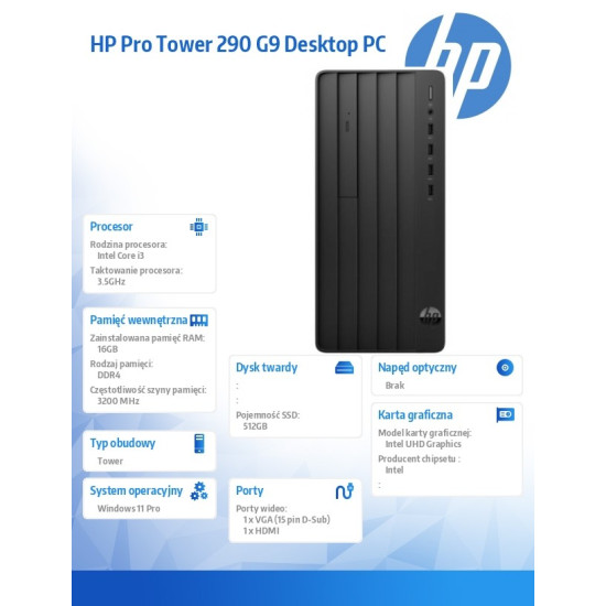 Komputer Pro Tower 290 G9 i3-14100 512GB/16GB/W11P      B6ZB0ET