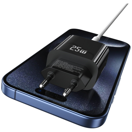 Ładowarka sieciowa 25W 1xUSB-C 1xUSB-A Fast Charging Czarna 