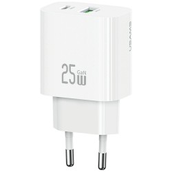 Ładowarka sieciowa 25W 1xUSB-A 1xUSB-A fast charging Biała 