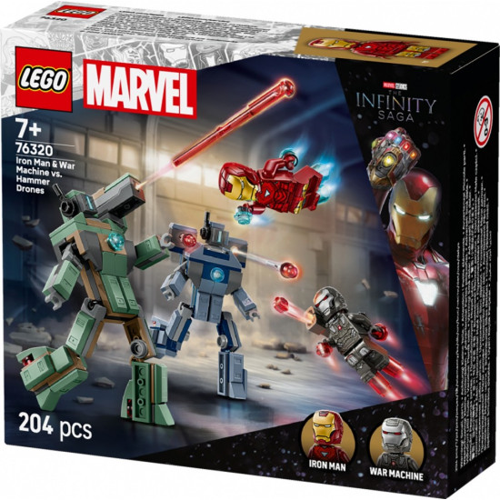 Klocki Super Heroes 76320 Iron Man i War Machine kontra drony Hammera 