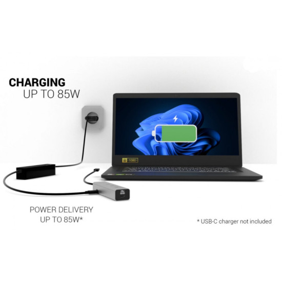 HUB USB-C Charging Metal 5 port with USB-C video 8K + Power Delivery 85W 