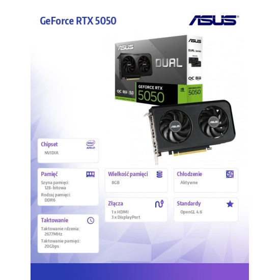 Karta graficzna GeForce RTX 5050 DUAL 8GB OC GDDR6 128BIT 3DP/HDMI
