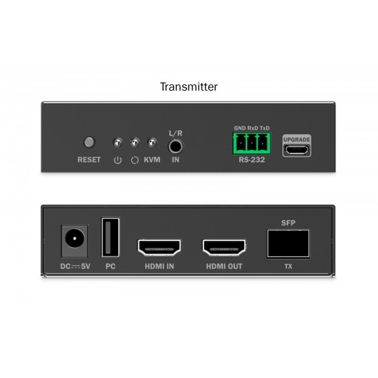 Przedłużacz (extender) światłowodowy HDMI 4K/60Hz z KVM USB 1.1 przez IP 1G lub do 40km/300m, max. 253 odbiorniki, HDMI Loop-Out, Audio - zestaw