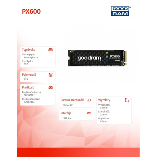 Dysk SSD PX600 2TB M.2 PCIe 4x4 NVMe 2280 