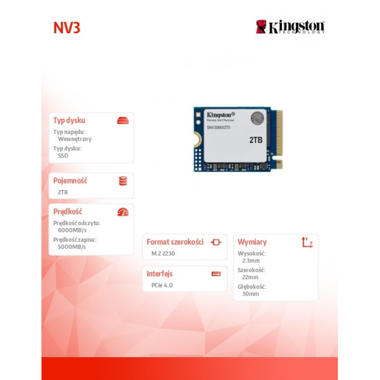 Dysk SSD NV3 2TB M.2 2230 PCI-e 4.0 NVMe 6000/5000