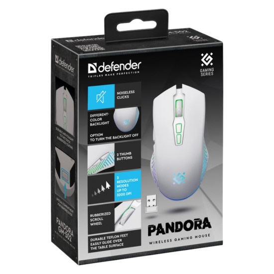 Mysz gamingowa bezprzewodowa PANDORA RF 3200DPI 7P biała