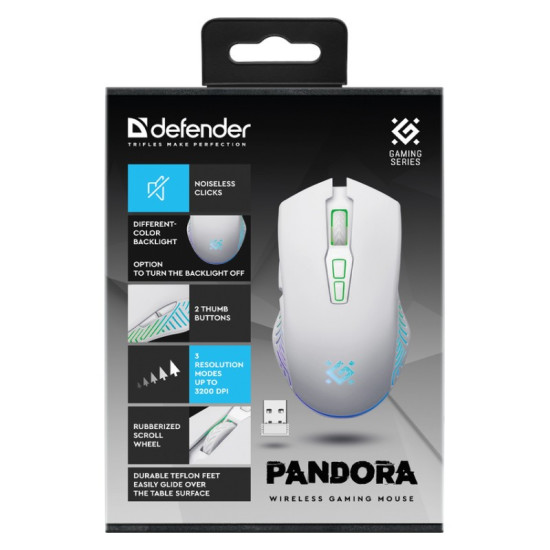 Mysz gamingowa bezprzewodowa PANDORA RF 3200DPI 7P biała