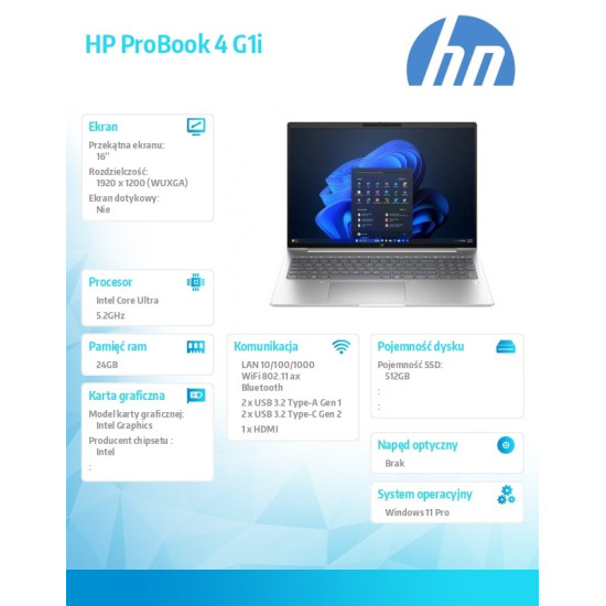 Notebook ProBook 4 G1i U7-255U 512GB/24GB/W11P/16cali   C51MTET 